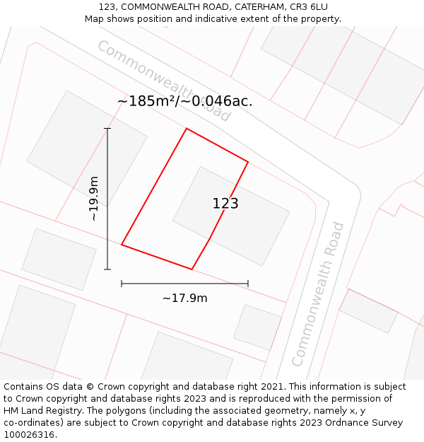 123, COMMONWEALTH ROAD, CATERHAM, CR3 6LU: Plot and title map