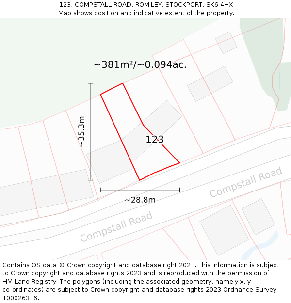 123, COMPSTALL ROAD, ROMILEY, STOCKPORT, SK6 4HX: Plot and title map