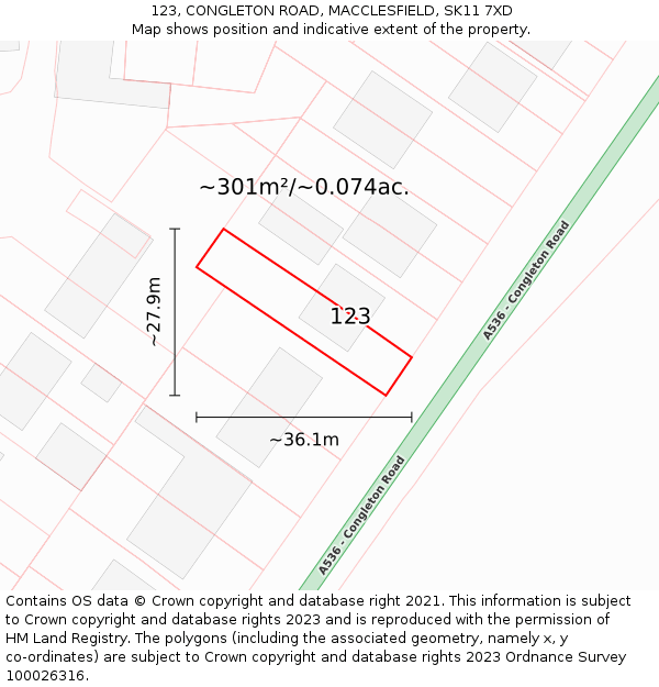 123, CONGLETON ROAD, MACCLESFIELD, SK11 7XD: Plot and title map