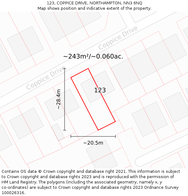 123, COPPICE DRIVE, NORTHAMPTON, NN3 6NQ: Plot and title map