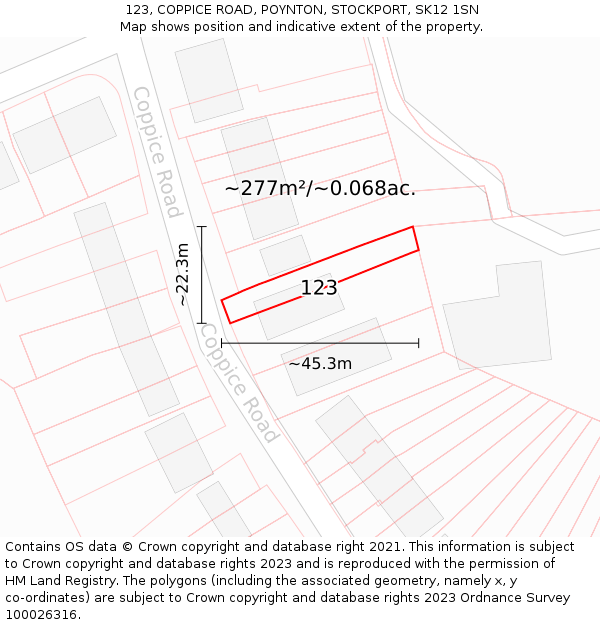 123, COPPICE ROAD, POYNTON, STOCKPORT, SK12 1SN: Plot and title map