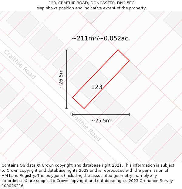 123, CRAITHIE ROAD, DONCASTER, DN2 5EG: Plot and title map