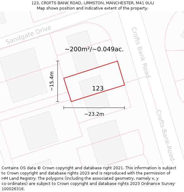 123, CROFTS BANK ROAD, URMSTON, MANCHESTER, M41 0UU: Plot and title map