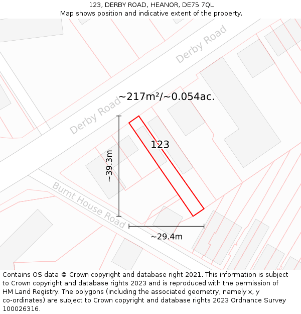 123, DERBY ROAD, HEANOR, DE75 7QL: Plot and title map