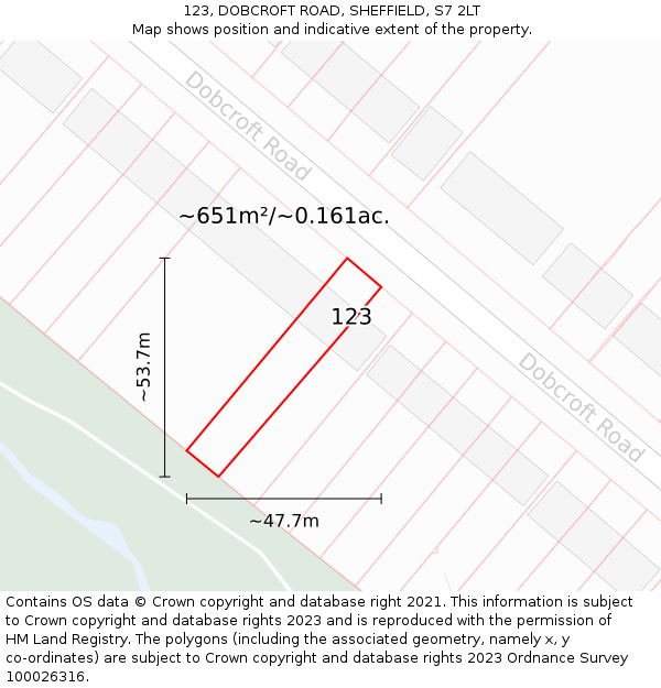 123, DOBCROFT ROAD, SHEFFIELD, S7 2LT: Plot and title map