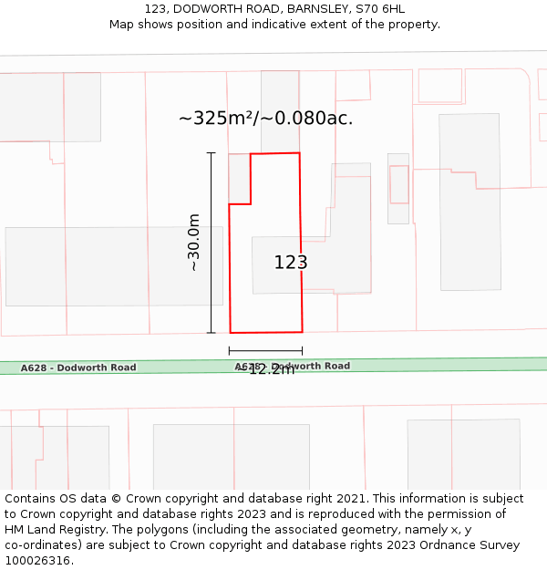 123, DODWORTH ROAD, BARNSLEY, S70 6HL: Plot and title map