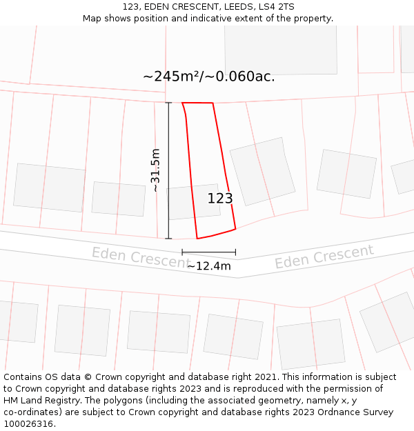 123, EDEN CRESCENT, LEEDS, LS4 2TS: Plot and title map