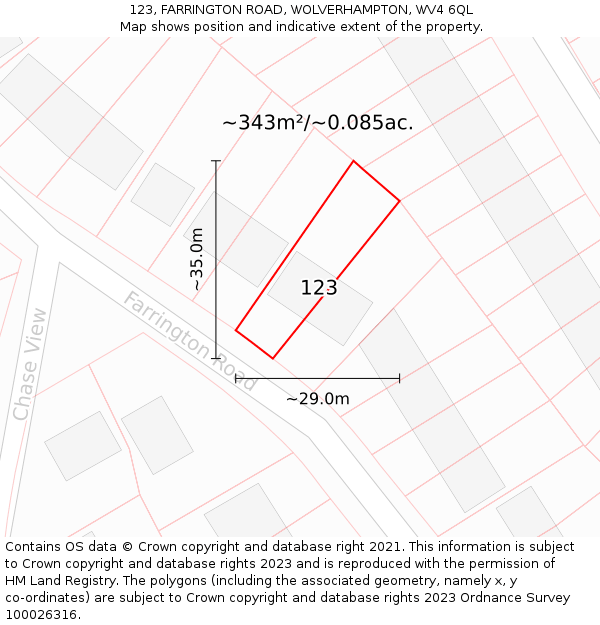 123, FARRINGTON ROAD, WOLVERHAMPTON, WV4 6QL: Plot and title map