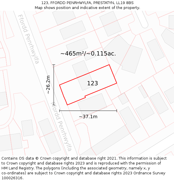 123, FFORDD PENRHWYLFA, PRESTATYN, LL19 8BS: Plot and title map