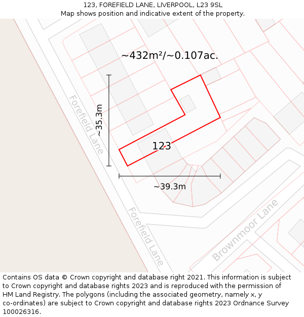 123, FOREFIELD LANE, LIVERPOOL, L23 9SL: Plot and title map