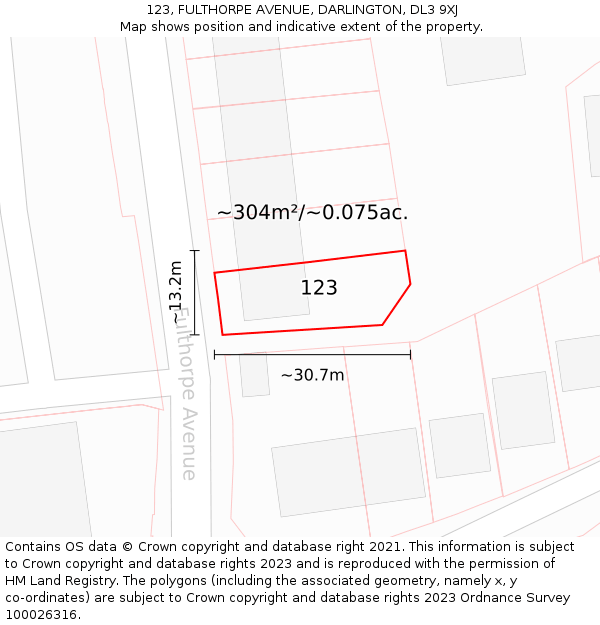 123, FULTHORPE AVENUE, DARLINGTON, DL3 9XJ: Plot and title map