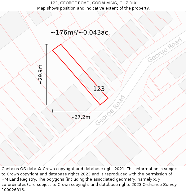 123, GEORGE ROAD, GODALMING, GU7 3LX: Plot and title map