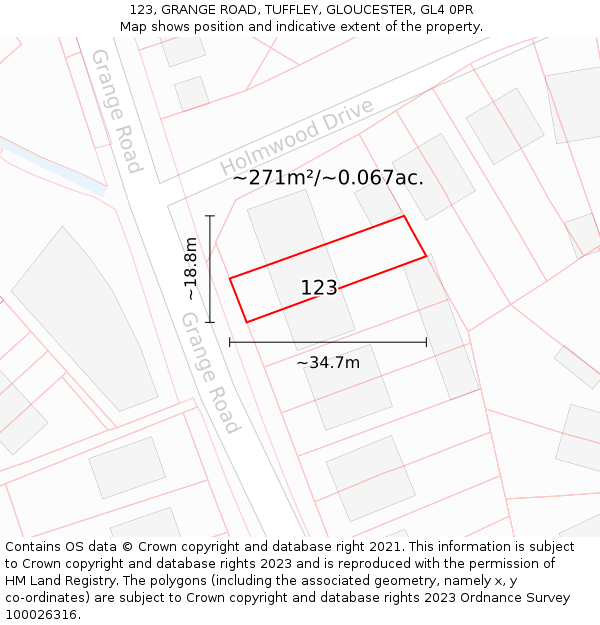 123, GRANGE ROAD, TUFFLEY, GLOUCESTER, GL4 0PR: Plot and title map