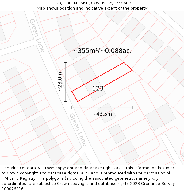 123, GREEN LANE, COVENTRY, CV3 6EB: Plot and title map