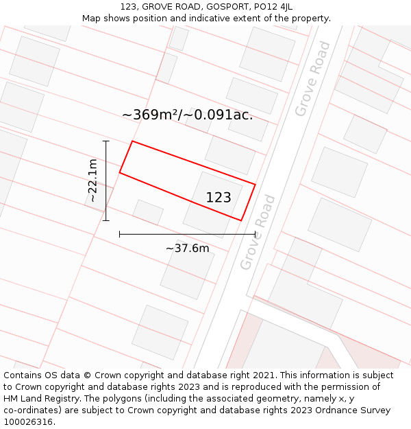 123, GROVE ROAD, GOSPORT, PO12 4JL: Plot and title map