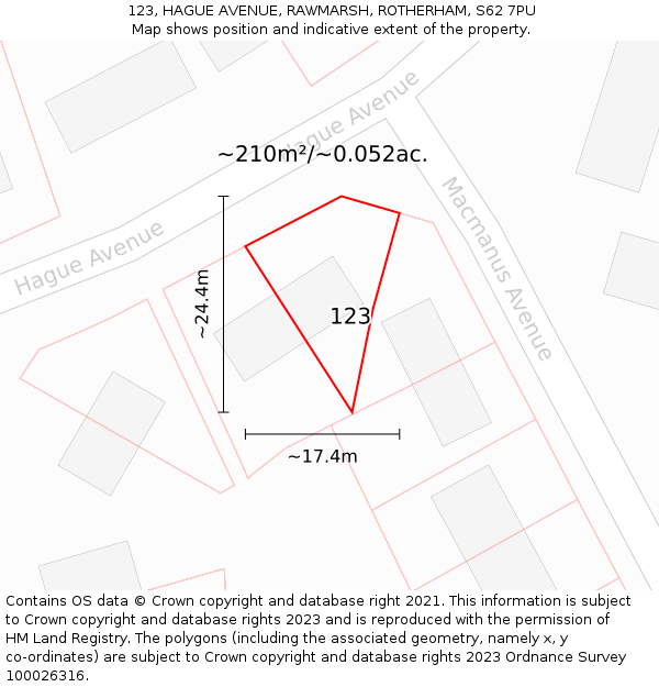 123, HAGUE AVENUE, RAWMARSH, ROTHERHAM, S62 7PU: Plot and title map
