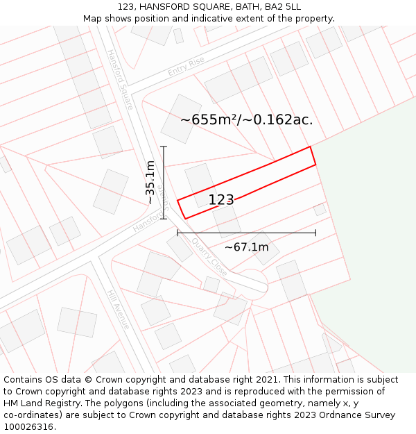 123, HANSFORD SQUARE, BATH, BA2 5LL: Plot and title map