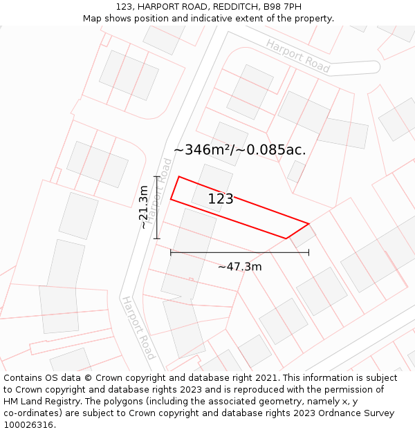 123, HARPORT ROAD, REDDITCH, B98 7PH: Plot and title map