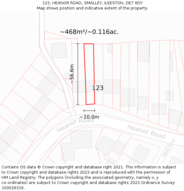 123, HEANOR ROAD, SMALLEY, ILKESTON, DE7 6DY: Plot and title map