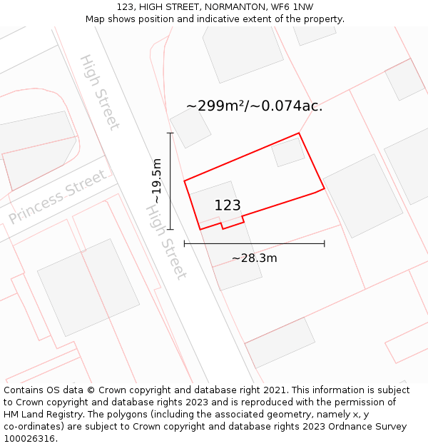 123, HIGH STREET, NORMANTON, WF6 1NW: Plot and title map