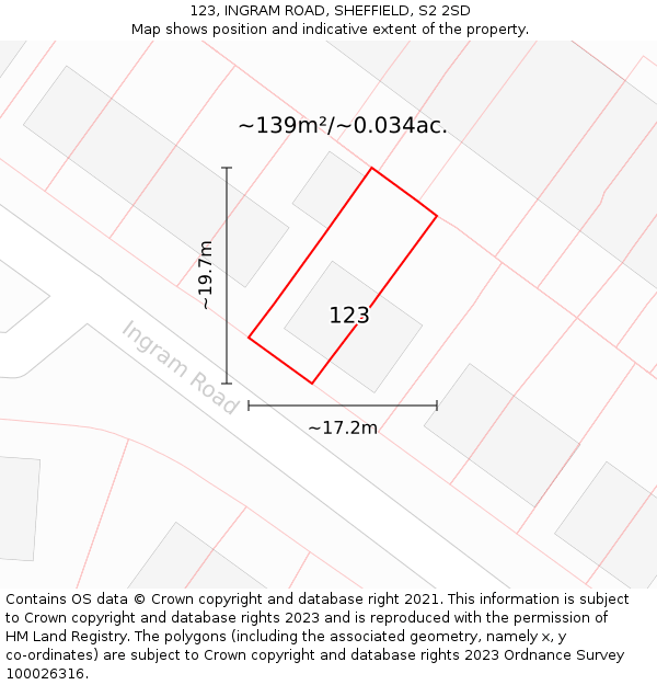 123, INGRAM ROAD, SHEFFIELD, S2 2SD: Plot and title map