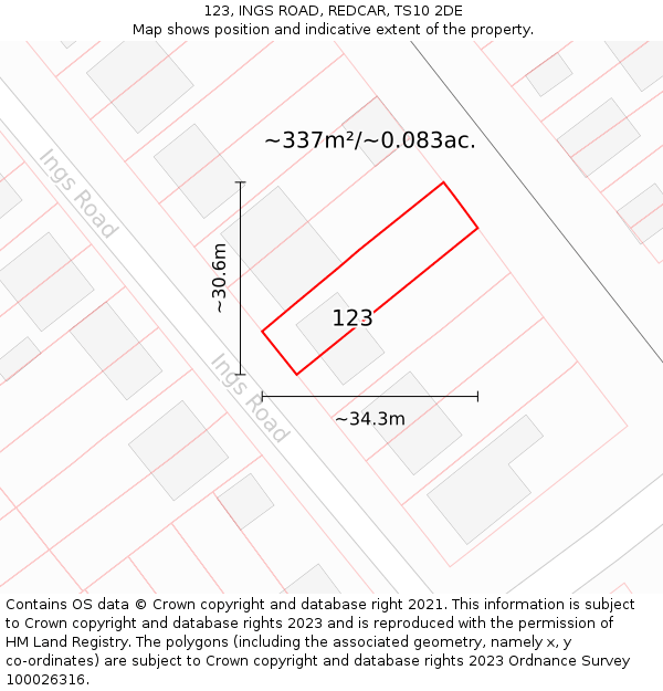 123, INGS ROAD, REDCAR, TS10 2DE: Plot and title map