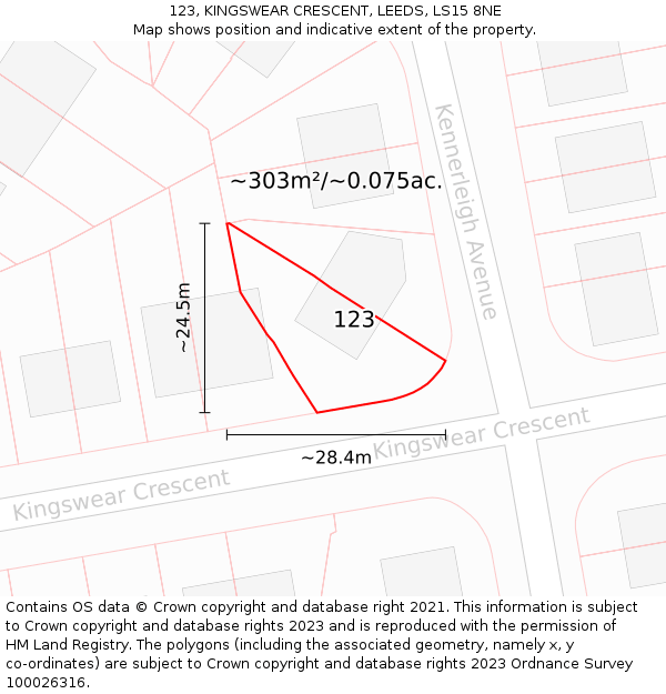 123, KINGSWEAR CRESCENT, LEEDS, LS15 8NE: Plot and title map