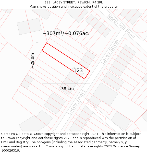 123, LACEY STREET, IPSWICH, IP4 2PL: Plot and title map
