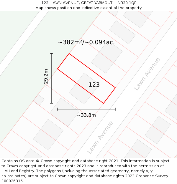 123, LAWN AVENUE, GREAT YARMOUTH, NR30 1QP: Plot and title map