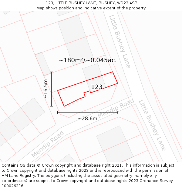 123, LITTLE BUSHEY LANE, BUSHEY, WD23 4SB: Plot and title map
