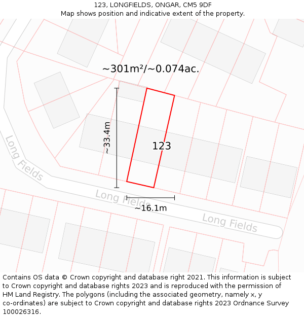 123, LONGFIELDS, ONGAR, CM5 9DF: Plot and title map