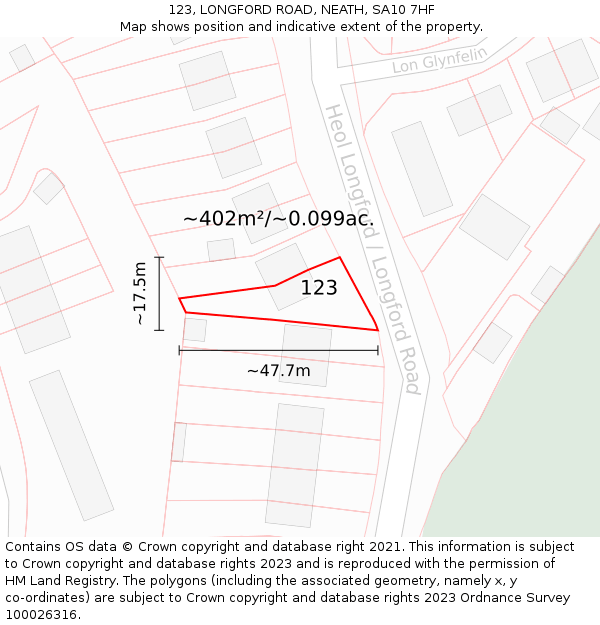 123, LONGFORD ROAD, NEATH, SA10 7HF: Plot and title map