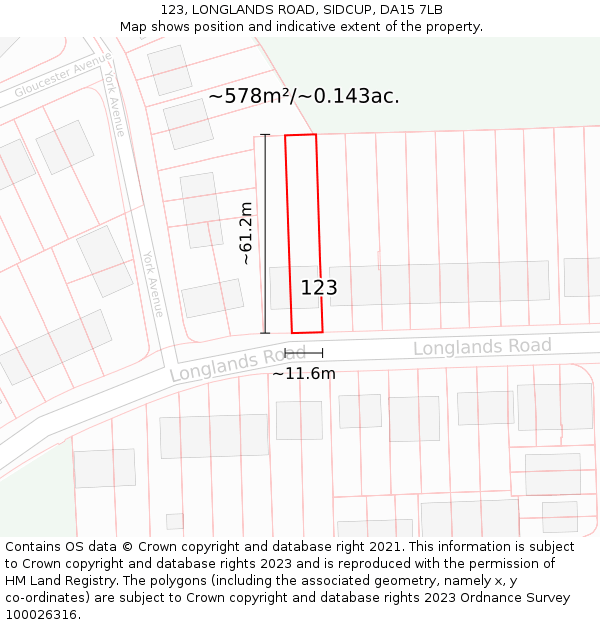 123, LONGLANDS ROAD, SIDCUP, DA15 7LB: Plot and title map