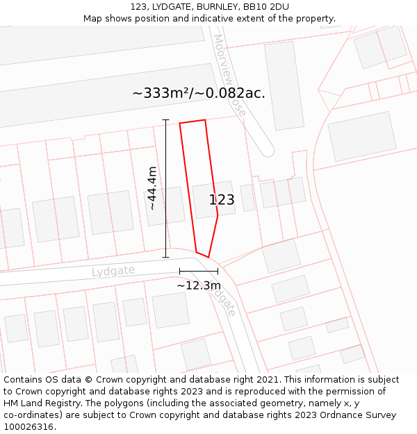 123, LYDGATE, BURNLEY, BB10 2DU: Plot and title map