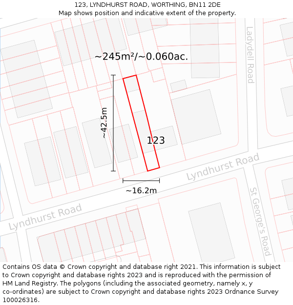 123, LYNDHURST ROAD, WORTHING, BN11 2DE: Plot and title map