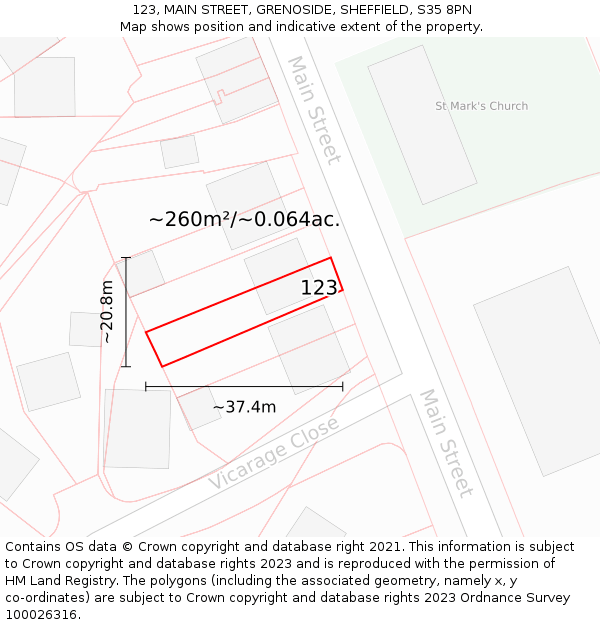 123, MAIN STREET, GRENOSIDE, SHEFFIELD, S35 8PN: Plot and title map