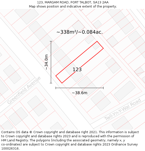 123, MARGAM ROAD, PORT TALBOT, SA13 2AA: Plot and title map