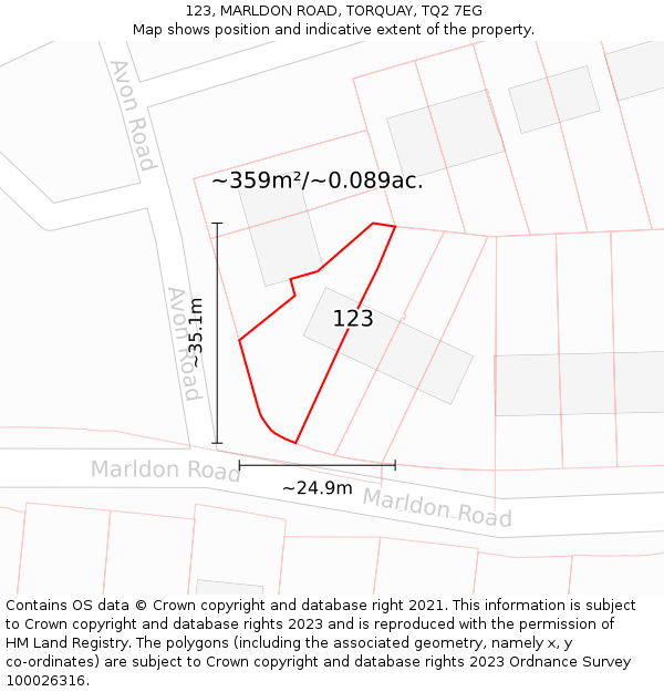 123, MARLDON ROAD, TORQUAY, TQ2 7EG: Plot and title map