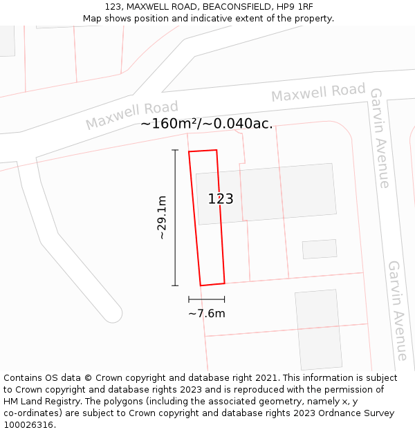 123, MAXWELL ROAD, BEACONSFIELD, HP9 1RF: Plot and title map
