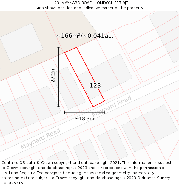 123, MAYNARD ROAD, LONDON, E17 9JE: Plot and title map