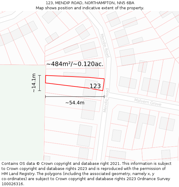 123, MENDIP ROAD, NORTHAMPTON, NN5 6BA: Plot and title map