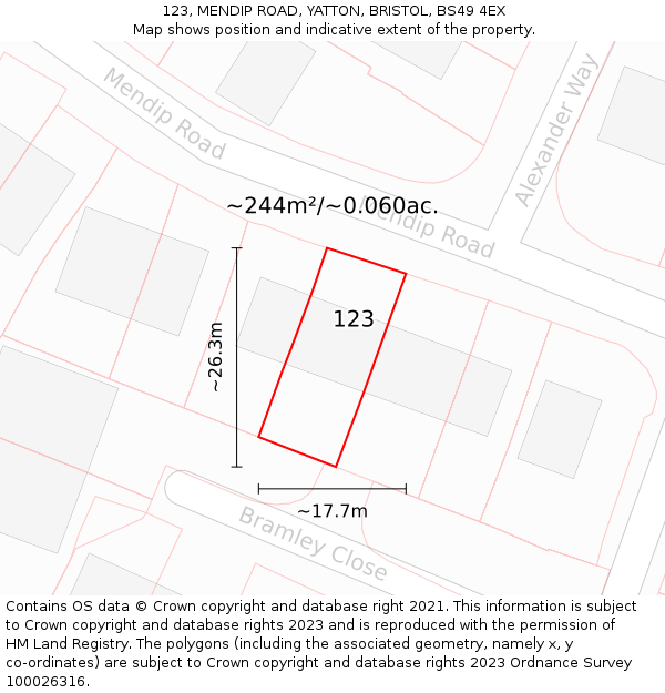 123, MENDIP ROAD, YATTON, BRISTOL, BS49 4EX: Plot and title map
