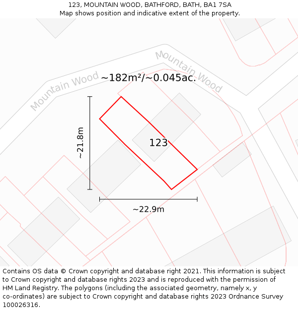 123, MOUNTAIN WOOD, BATHFORD, BATH, BA1 7SA: Plot and title map