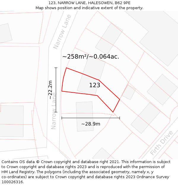 123, NARROW LANE, HALESOWEN, B62 9PE: Plot and title map