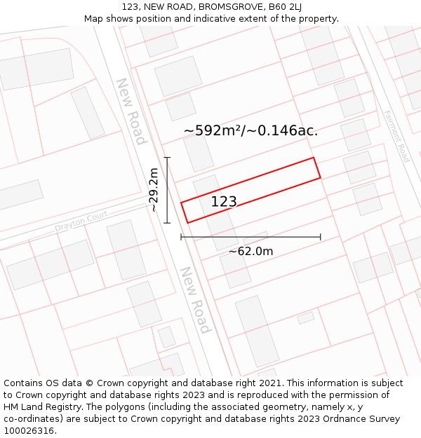123, NEW ROAD, BROMSGROVE, B60 2LJ: Plot and title map