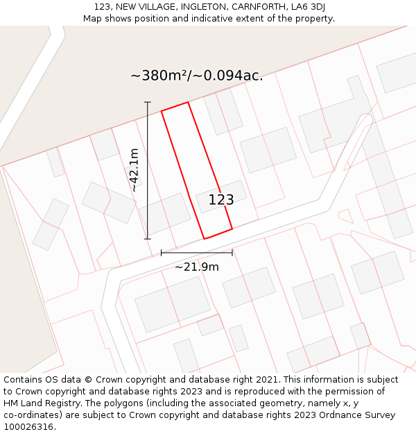 123, NEW VILLAGE, INGLETON, CARNFORTH, LA6 3DJ: Plot and title map