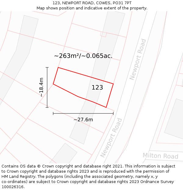 123, NEWPORT ROAD, COWES, PO31 7PT: Plot and title map