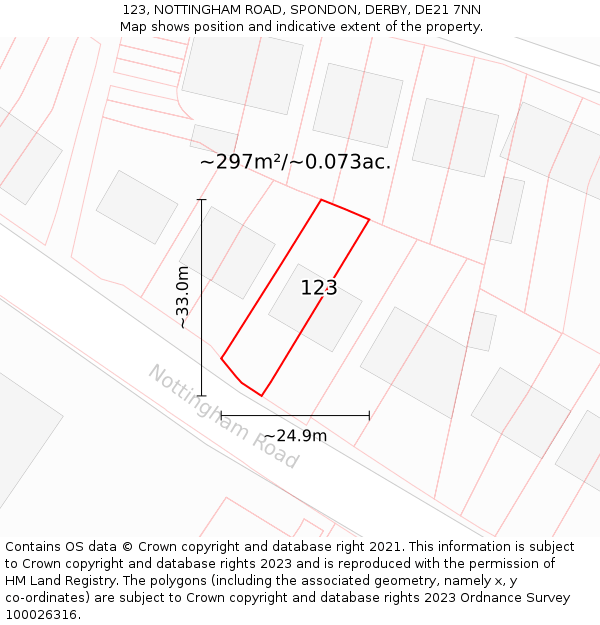 123, NOTTINGHAM ROAD, SPONDON, DERBY, DE21 7NN: Plot and title map