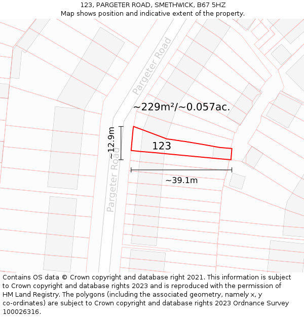 123, PARGETER ROAD, SMETHWICK, B67 5HZ: Plot and title map