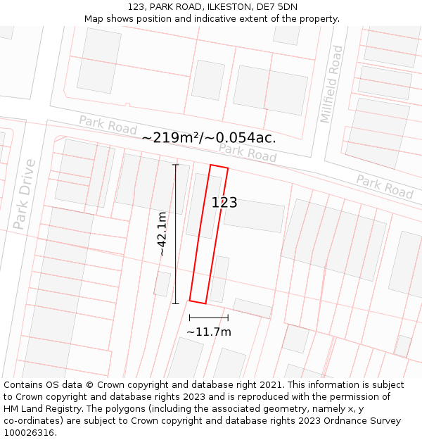 123, PARK ROAD, ILKESTON, DE7 5DN: Plot and title map